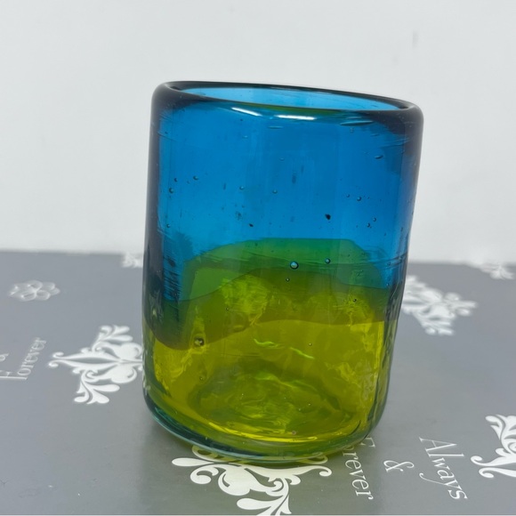 Handblown  Blue and Green Glass Shot Glass or Tea Light Candle Holder - Picture 1 of 6